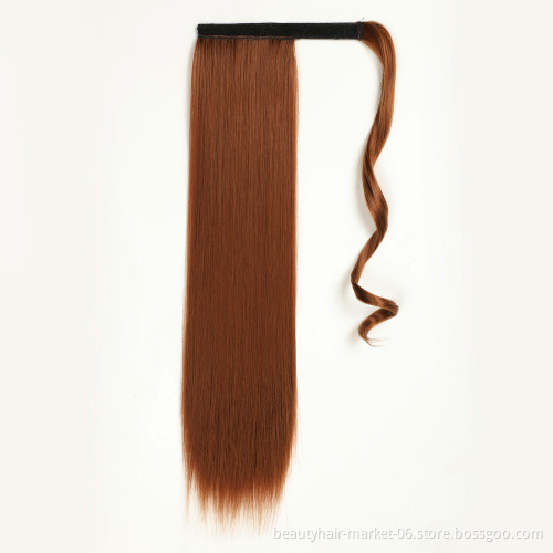 Cheap High Quality 24 Inch Long Straight Heat Resistant Synthetic Clip in Wrap Around Ponytail Hair Extensions